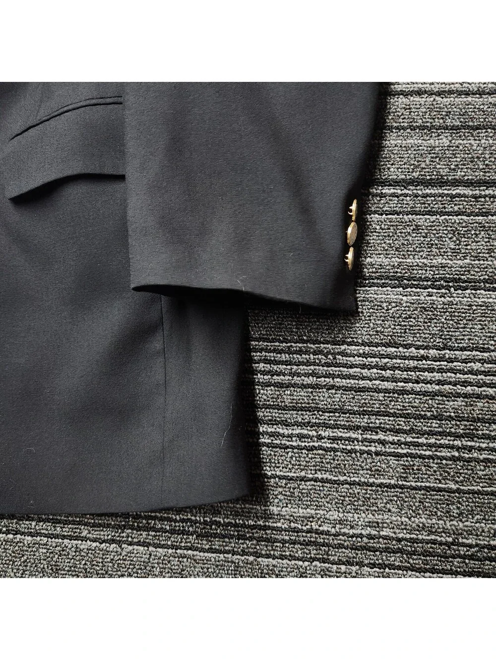 Burberrys Vintage Black Wool Blazer Gold Buttons Mens 48R Made In England Jacket